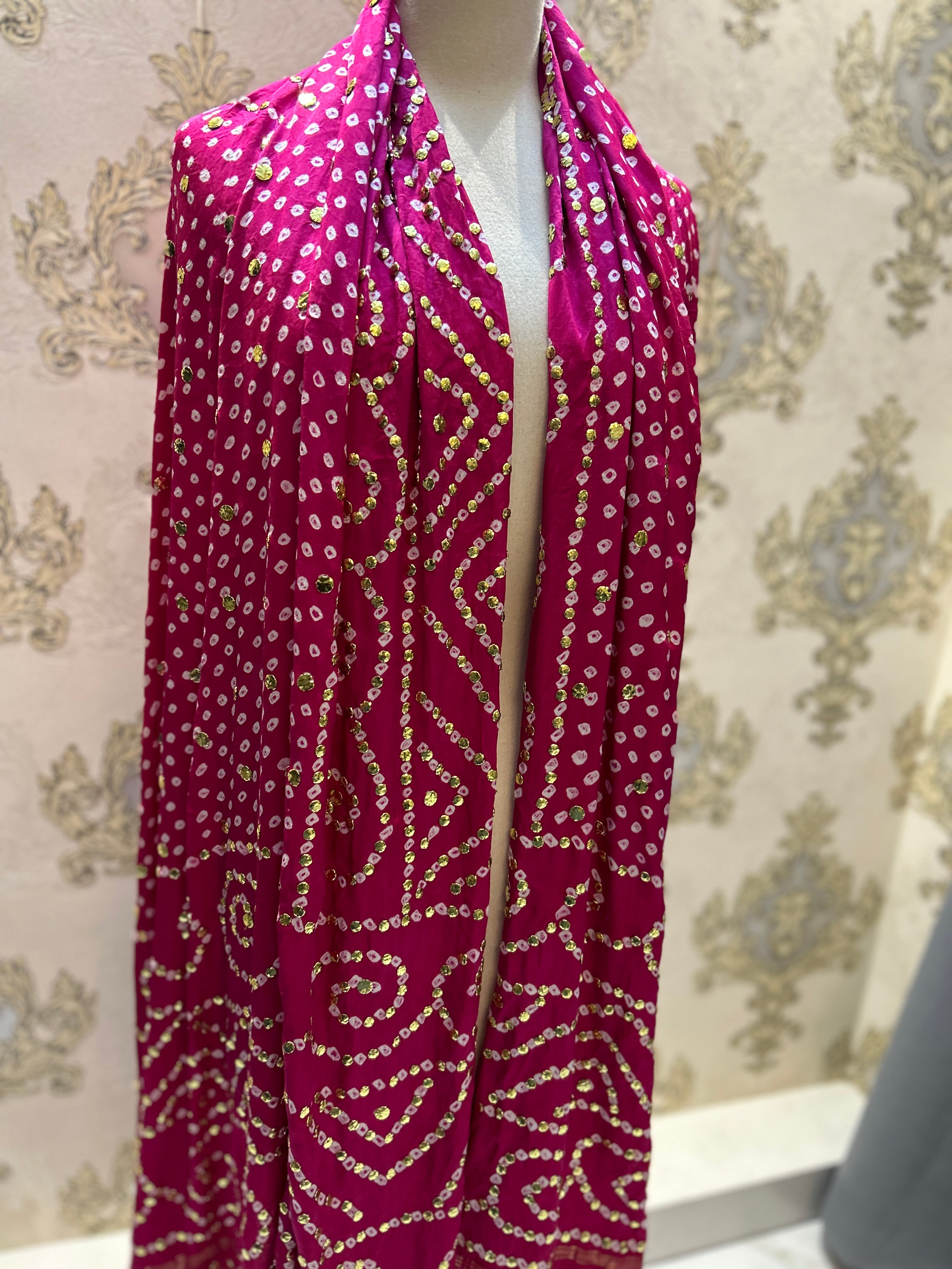 INDIAN GAJJI SILK CHUNDRI MUKESH DUPATTA PINK - EVODIA PK STORE