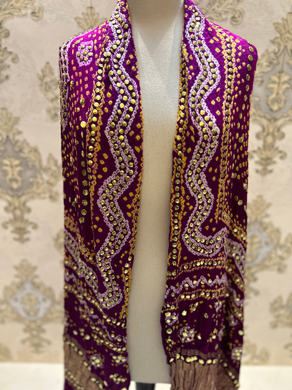 Indian Gajji Silk Chundri Mukesh Dupatta Purple - EVODIA PK STORE